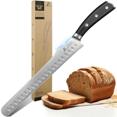 Image of CoquusAid Bread Knife for Homemade Bread, 10.6 Inch Multifunction Serrated Knife, Razor Sharp Slicer, Forged High Carbon German Steel, Full Tang Ergonomic Handle Design Sourdough Turkey Fruit