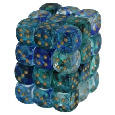 Image of Chessex Nebula Dice Block 12mm d6 Oceanic with Gold Luminary (36 dice)