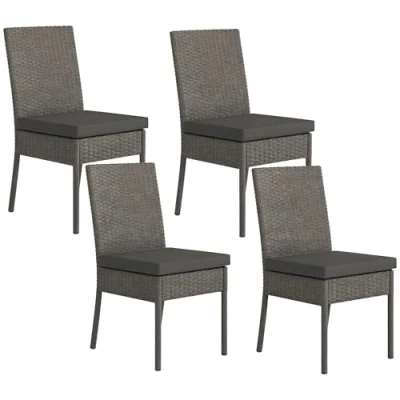 Image of Outsunny 4 Pieces PE Rattan Garden Chairs with Cushion, Patio Wicker Dining Backrest for Patio, Deck, Garden, Dark Grey