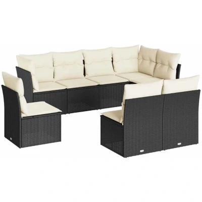 Image of vidaXL 8 Piece Garden Sofa Set with Cushions Black Poly Rattan