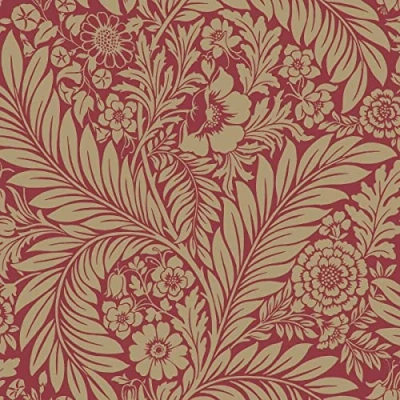 Image of World of Wallpaper Florence Leaf Floral Metallic Red/Gold 725 Feature Wall Paper for Living Room Bedroom Hallway Lounge