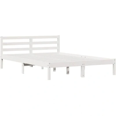 Image of vidaXL bed frame with headboard white pine wood 160x220 cm, spacious queen size for bedroom, minimalist design easy assembly