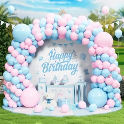Image of Pink Blue Balloons, 138 pcs Pastel Macaron Baby Latex Balloon Garland Arch Kit for Girls Boys Birthday Bridal Shower Wedding Gender Reveal Engagement Christening Party Decorations
