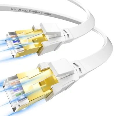 Image of 3m Ethernet Cable Cat 8, Internet 3 Meters High Speed Flat 40Gbps 2000MHz LAN Cable, RJ45 Network Shielded Wifi Gigabit Patch White for Switch Router Modem