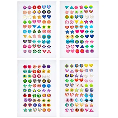 Image of SAVITA 240 Pcs Stick on Earrings 3D Gem Stickers Glitter Sparkle Crystal Sticker Puffy for Girls Kids Children Multiple Colors &amp; Shapes Craft Scrapbooking (4 Sheet)