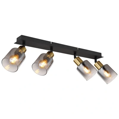 Image of Hollsy Ceiling Spotlight Bar Matt Black Smoke Glass Shade 4x E14