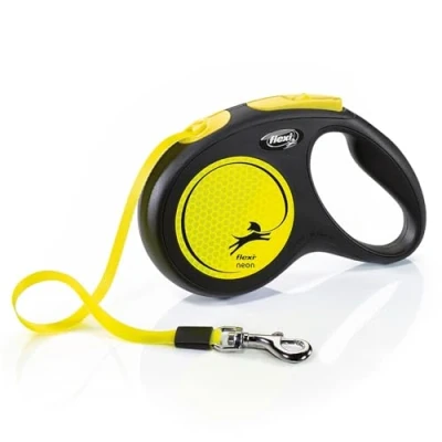 Image of Flexi New Neon Retractable Dog Lead, Medium, Tape, 5 m, Black/Neon