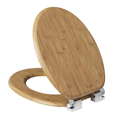 Image of eSituro Wooden Toilet Seat,Soft Close Seat Lid Cover with Adjustable Hinge,Anti Slip,Anti Bacterial for Family BathroomSTS0389