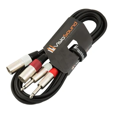 Image of 2 x Male XLR to 6.35mm 1/4&quot; Mono Jack Twin Lead/Audio Signal Patch Cable 3m