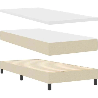 Image of Box Spring Bed with Mattress Cream 90x200 cm Fabric Vidaxl