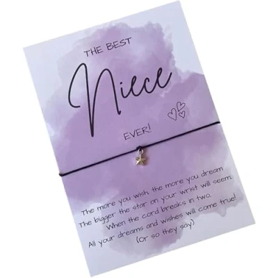 Image of UNIQUEPGIFTS Niece Gifts, Gift From Auntie, Wish Bracelet, Birthday Gift, The Best Ever, I Love You Niece, Card