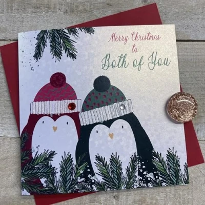 Image of White Cotton Cards BOTH OF YOU PENGUINS CHRISTMAS CARD, HAND FINISHED (C23 125)