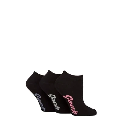 Image of Women&#039;s 3 Pair Jeep Fully Cushioned Bamboo Trainer Socks Black 4 8