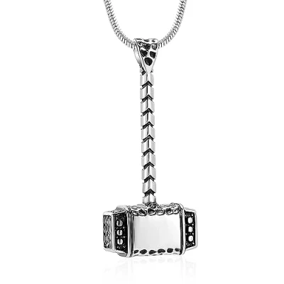 Image of Minicremation Mjolnir Thors Hammer Urn Necklace for Ashes Men Celtic Nordic Viking Cremation Jewelry Women Keepsake Memorial Pendant (Black B)