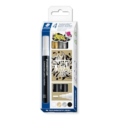 Image of STAEDTLER 349 C4 Lumocolor Acrylic Paint Markers, 2.4mm Line Width Assorted Metallic Colours (Pack of 4)