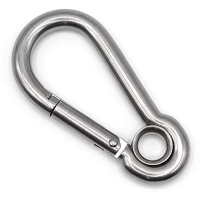 Image of Constrabo® 5x Carabiner Snap Hook with Eyelet 60x6 mm Similar DIN5299 C norm Galvanised Steel Buckle 120kg Load Capacity Spring Eye, Carbine Eye