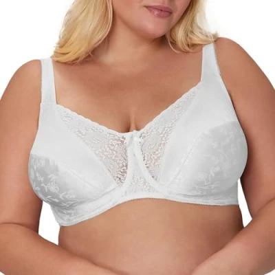 Image of Playtex Women&#039;s Secrets Love My Curves Signature Floral Underwire Full Coverage Bra Us4422, White, 42D