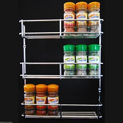 Image of Spice Rack HERB JAR Holder 300MM Chrome 3 Tier Kitchen Cabinet Door Heavy Duty