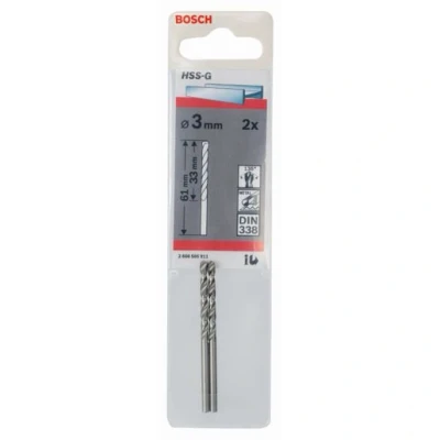 Image of Bosch Professional 2x Metal Drill bits HSS G DIN 338 (for metal, Ø 3 x 33 61 mm, Accessory Driver)