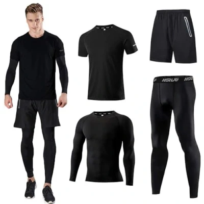 Image of Holure Men&#039;s (Pack of 4) Athletic Shirt Compression Pants Shorts Gym Suits Black XL