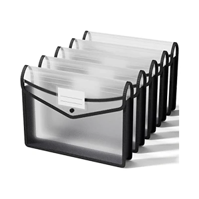 Image of ThinkTex A4 Plastic File Folder,No Divider 6cm Expansion Organiser,Labels &amp; See Through,Snap Button Closure,5 Pcs