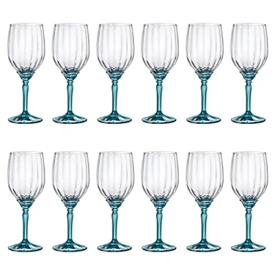 Image of Bormioli Rocco 12x Blue 380ml Florian White Wine Glasses Small Glass Red Rose Long Stem Cocktail Party Drinking Goblet Gift Set