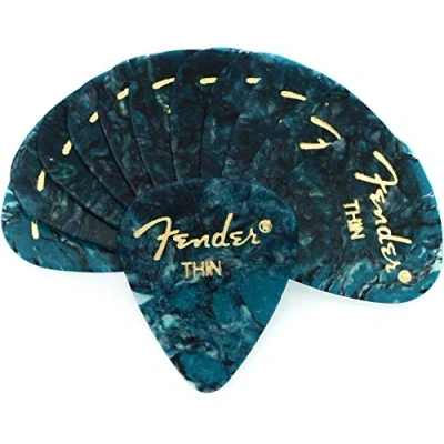 Image of Fender Premium Celluloid 351 Shape Picks, Thin, Ocean Turquoise, 12 Pack