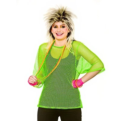 Image of Wicked Costumes Adult Unisex 80&#039;s Mesh Top (Neon Green) One Size (UK 6 10)