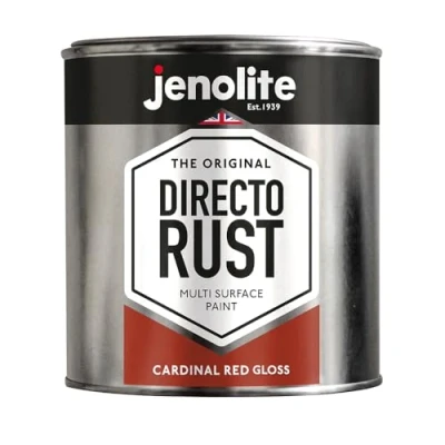 Image of JENOLITE Directorust Cardinal Red Gloss Multi Surface Paint For Use On Wood, Metal, Plastic, Ceramic &amp; Rusted Surfaces 1 Litre (RAL 3001)