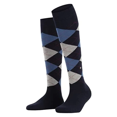 Image of 1 Pair Navy Marylebone Argyle Wool Knee High Socks Ladies 3.5 7 Burlington