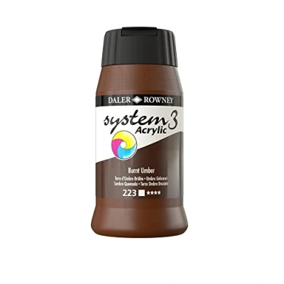 Image of Daler Rowney System3 Acrylic Paint, Plastic Pot, 16.91oz 500 ml, Burnt Umber