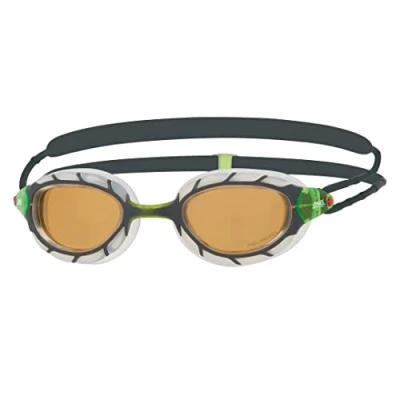 Image of Zoggs Predator Adult Swimming goggles, UV protection Swim Pulley Adjust Comfort Goggles Straps, Fog Free Goggle Lenses, Adults Ultra Fit, Copper Polarised, Grey/Clear, Regular