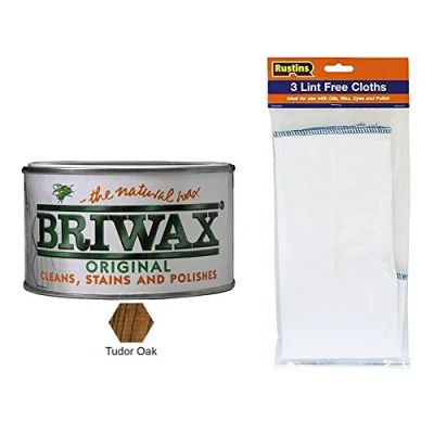 Image of Briwax Original Tudor Oak Wax Furniture Polish 400g with 3 Pack of Linf Free Cloths