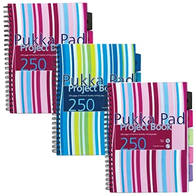 Image of Pukka Pad Stripes Polypropylene Project Book 250 Pages A4 Blue/Pink (3 Pack) PROBA4