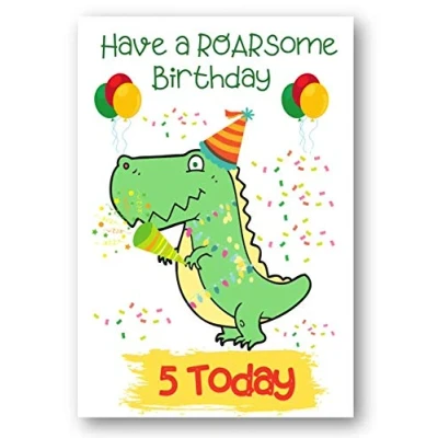 Image of Second Ave Age 5 Children&#039;s Kids Dinosaur 5th Birthday Card Greetings
