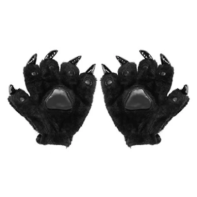 Image of Christmas Paw Gloves Furry Unisex Thick Animal Costume Dinosaur Cat Claw Wolf Winter Warm Plush Hand Cute Mittens Padded Warmer for Halloween Cosplay Party Fancy Dress