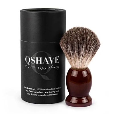 Image of QSHAVE 100% Best Original Pure Badger Hair Shaving Brush Handmade. Real Wood Base. Perfect for Wet Shave, Safety Razor, Double Edge Razor