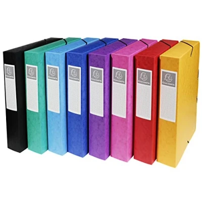 Image of Exacompta Ref. 50600E 1 file box with Exabox rubber bands in glossy card 600g/m2 Spine 6 cm dimensions 25 x 33 for A4 documents random color delivered assembled
