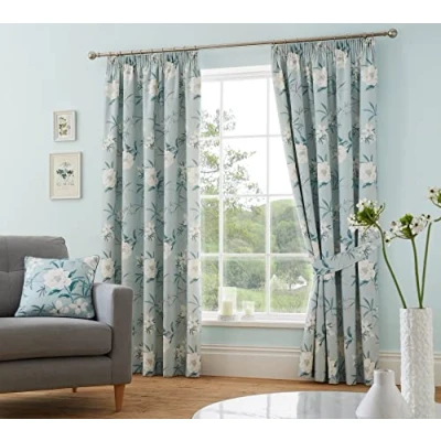 Image of Dreams &amp; Drapes Design Eve Pair of Pencil Pleat Curtains With Tie Backs 66&quot; Width x 72&quot; Drop (168 183cm) in Duck Egg