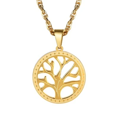 Image of PROSTEEL Tree of Life Necklace with Chain Gold Plated Nature Jewelry Men Women Gift Golden