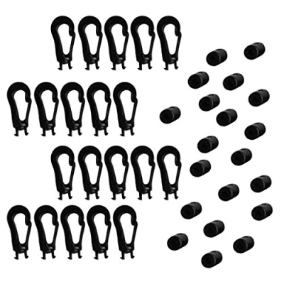 Image of 20 Pieces Plastic 5mm Shock Bungee Cord Karabiner Hook Elastic Rope Ends Ties for Fixing Tarpaulin, Banners &amp; Covers
