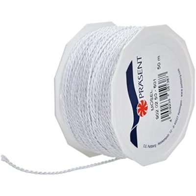 Image of C.E. Pattberg Mosel Cord in White, 55 Yards of Braided for Gifts, Parcels &amp; Presents, 0.08 inches Width, Accessories Decoration and Handicrafts, Tearproof Tape Gift Wrapping