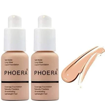 Image of ABRUS® 2 Pack PHOERA Foundation, Full Coverage Concealer Foundation Flawless Cream Smooth Long Lasting New 30ml 24HR Matte Oil Control (103 Warm Peach)