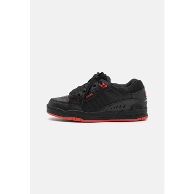 Image of Globe Fusion Skate shoes, Men&#039;s, Size: 8.5, Black/red leather and imitation