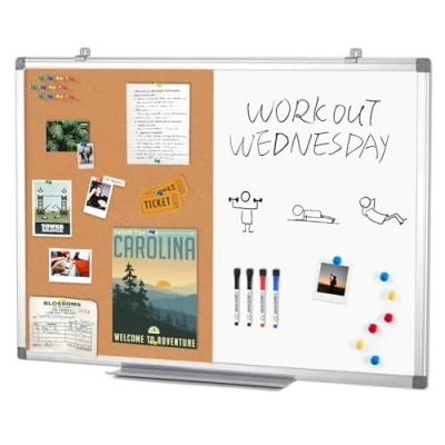 Image of Swansea Magnetic Whiteboard Combination Cork Pin Noticeboard Office Home School with Dry Erase Pen + 6 Pins,90x60cm