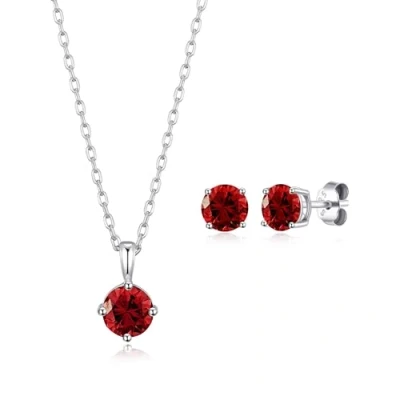 Image of Philip Jones Sterling Silver January (Garnet) Birthstone Necklace &amp; Earrings Set Created with Zircondia® Crystals