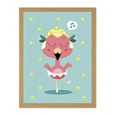 Image of Wee Blue Coo Kawaii Flamingo Ballet Large Framed Art Print Wall Poster 18x24 inch