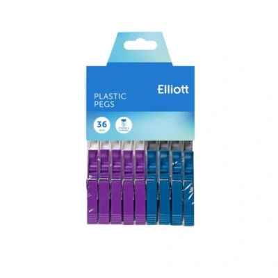Image of Elliott Plastic Pegs with Metal Spring, Assorted Colours, 36 Pack, Everyday Laundry Essential, Multi colour Pack