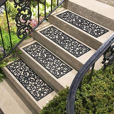 Image of SmashingDealsDirect Outdoor Rubber Non Slip Safety Step/Stair Mat Anti Wrought Iron Effect Indoor/Outdoor Door (Set Of 8)