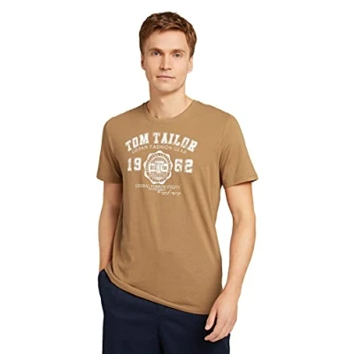 Image of TOM TAILOR Men&#039;s T Shirt with Logo Print 1027028, 10414 Toasted Coconut, XXS